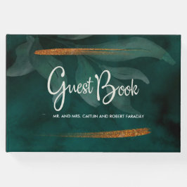 Livro De Visitas verde-esmeralda moderno e folhas
