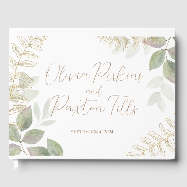 Livro De Visitas Verde Moderno com Casamento Dourado (Frente)