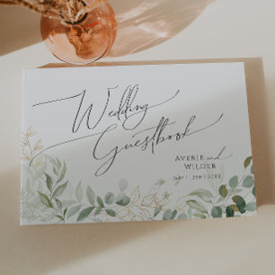 Livro De Visitas Verde Whimsical e Dourado Guestbook Casado