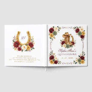 Livro De Visitas Vermelho Dourado Cavalo Ocidental Floral Charra Qu
