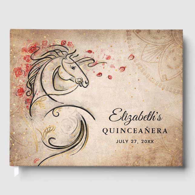 Livro De Visitas Vermelho e Dourado Rustico Ranchera Mexicana Quinc (Frente)