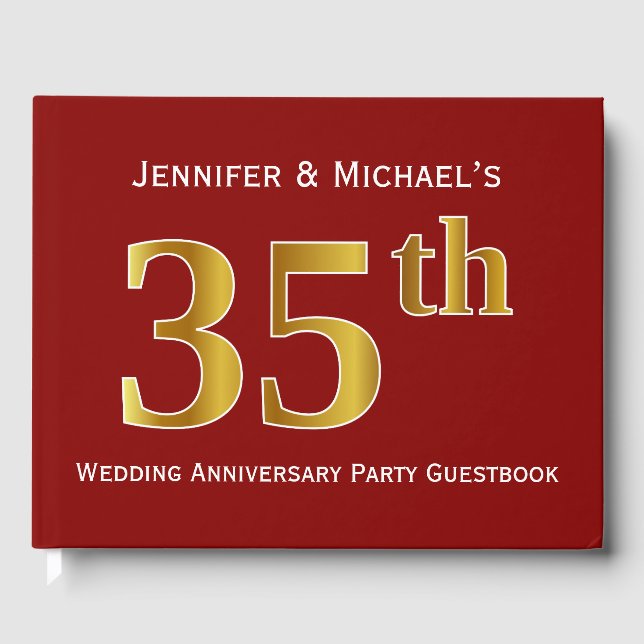 Livro De Visitas Vermelho Escuro, Faux Dourado 35º Festa de Anivers (Frente)