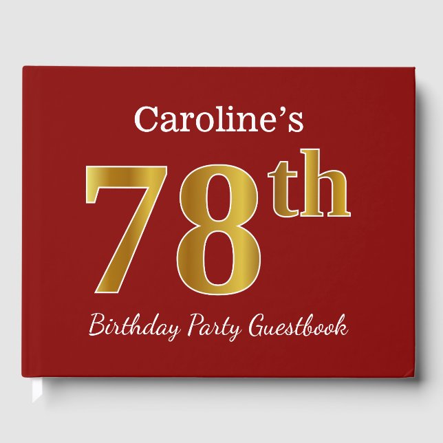 Livro De Visitas Vermelho, Faux Dourado 78ª Festa de aniversário +  (Frente)