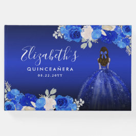 Livro De Visitas Vestido Azul Escuro Floral Real Nascido Quinceaner