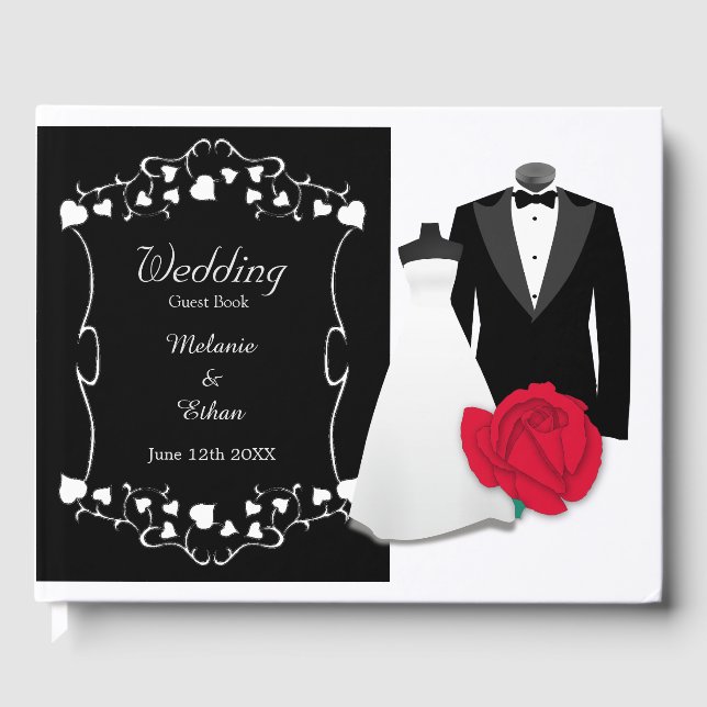 Livro De Visitas Vestido de Casamento Elegante e Casamento Tuxedo (Frente)