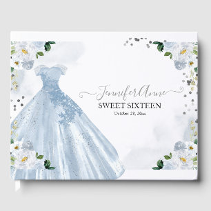 Livro De Visitas Vestido de Flores de Aquarela Azul Sweet 16
