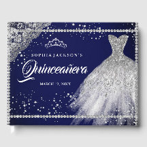 Vestido Quinceanera Brilho Diamante Prata Marinho