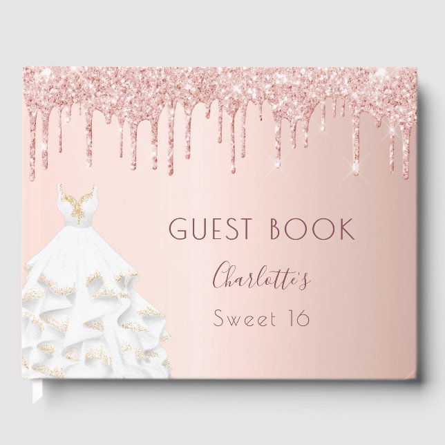Livro De Visitas Vestidos de rosa dourado doce 16 (Frente)