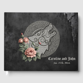 Livro De Visitas Viking Wolf & Rosas. Uma cabeça estilizada de lobo