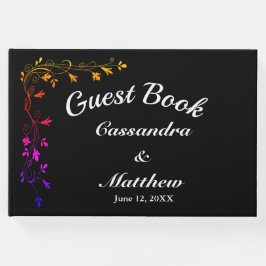 Livro De Visitas Vinhas Floral no Neon Black Background Guest Book