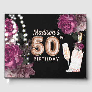 Livro De Visitas Vinho de Rosa personalizado de 50º aniversário do