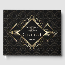 Livro De Visitas Vintage 20s, Excelente preto Dourado Gatsby