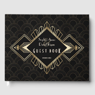 Livro De Visitas Vintage 20s, Excelente preto Dourado Gatsby