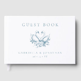 Livro De Visitas Vintage Blue Floral Swans Wedding