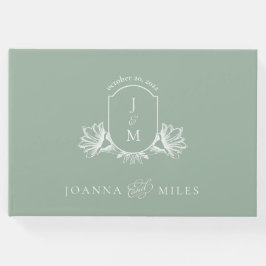 Livro De Visitas Vintage Botânica Sage Monograma Crest