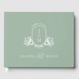 Livro De Visitas Vintage Botânica Sage Monograma Crest