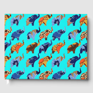 Livro De Visitas Vintage Brown & Blue Floral Impressão Elephants