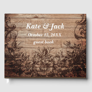 Livro De Visitas Vintage Casamento de Madeira Gravada