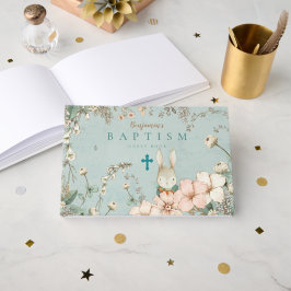Livro De Visitas Vintage Cute Bunny Florals Greenere Bebê Batismo