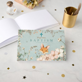 Livro De Visitas Vintage Cute Fox Florals Greenery Baby Baptism