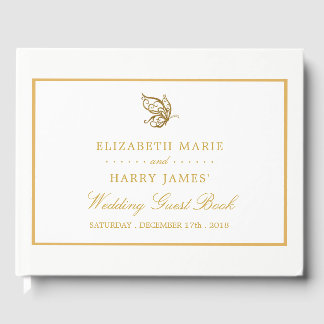 Livro De Visitas Vintage Dourado Casamento com Borboleta da Literat