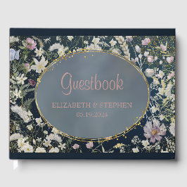Livro De Visitas Vintage Elegant Dusty Blue Floral Casamento