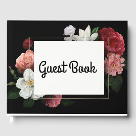 Livro De Visitas Vintage Floral Elegante Cor-de-Rosa Preta