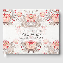 Livro De Visitas Vintage Floral Patterno Damask Funeral Guest Book