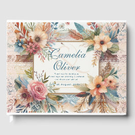 Livro De Visitas Vintage Floral Teal Maximalista