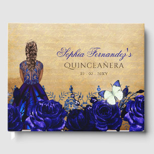 Livro De Visitas Vintage Princesa Azul Real Borboleta Quinceañera