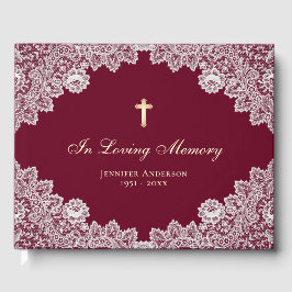 Livro De Visitas Vintage Red Floral Lace Memorial Foeral