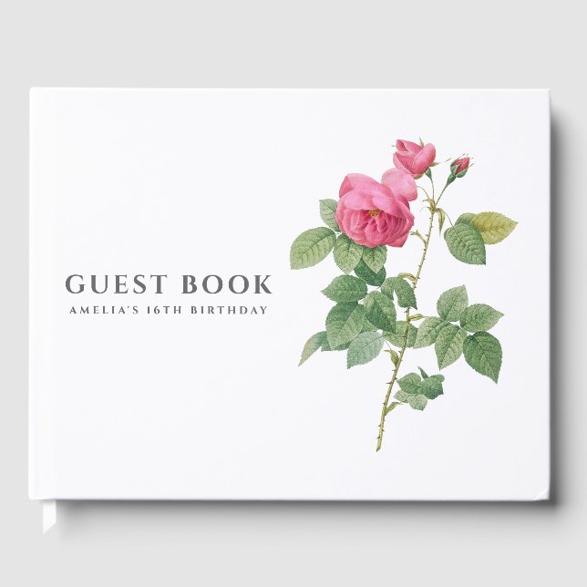 Livro De Visitas Vintage Rosa Botanical Photo (Frente)