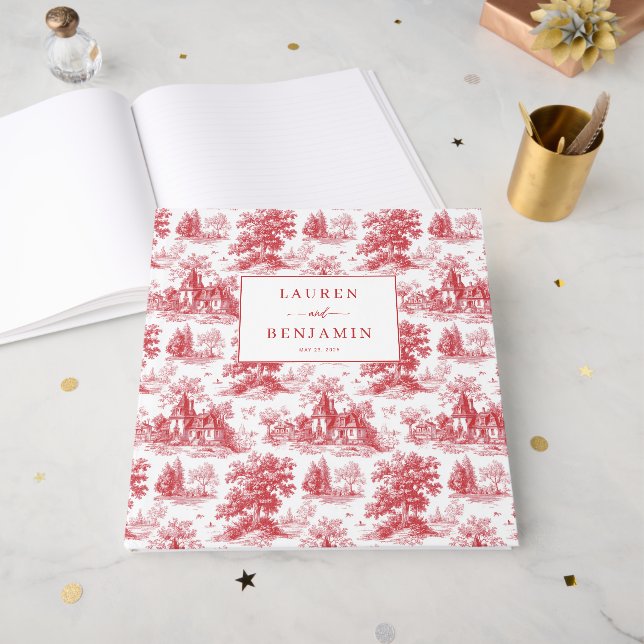 Livro De Visitas Vintage Scarlet Château Wedding (Frente aberta)