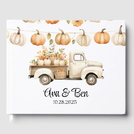 Livro De Visitas Vintage Truck com Pumpkins Wedding