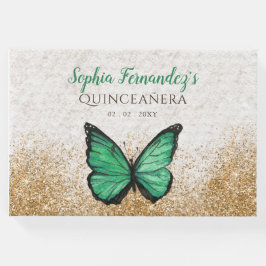 Livro De Visitas Vintage Verde Borboleta Dourada Quinceañera 