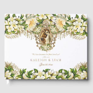 Livro De Visitas Vintage White Floral Casamento Católico