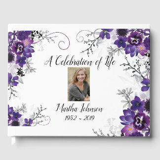 Livro De Visitas Violet Purple Floral Guest Book