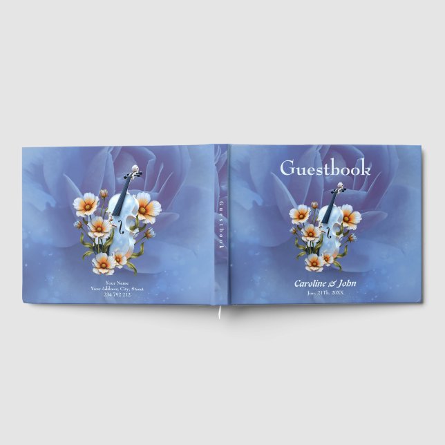 Livro De Visitas Violino Branco com Flores - Música e Natureza Eleg (Completo)