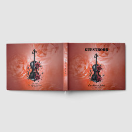 Livro De Visitas Violino preto gótico com rosas vermelhas