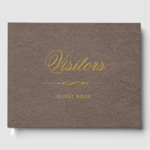 Livro De Visitas Visitantes Elegante Faux Couro e Ouro