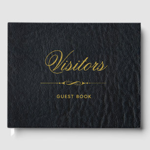 Livro De Visitas Visitantes Faux Black Leather Elegante