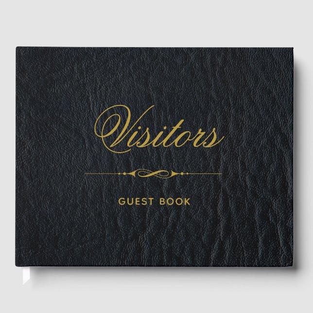 Livro De Visitas Visitantes Faux Black Leather Elegante (Frente)