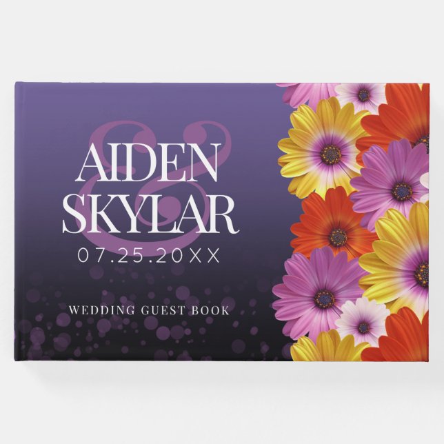 Livro De Visitas Visitas Elegantes com Casamento com Glitter Roxo (Frente)