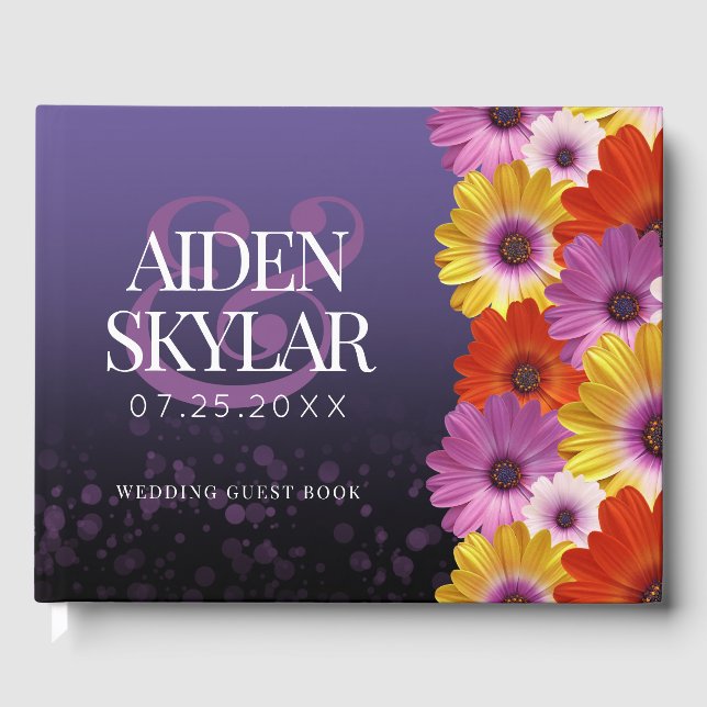 Livro De Visitas Visitas Elegantes com Casamento com Glitter Roxo (Frente)