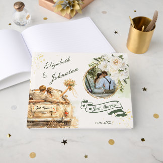 Livro De Visitas Warm Beige Watercolor Vintage Car Wedding Guest Bo