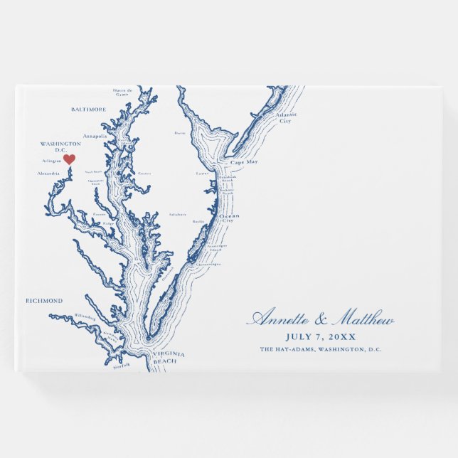 Livro De Visitas Washington D.C. Mapa Elegante Casamento Azul Marin (Frente)
