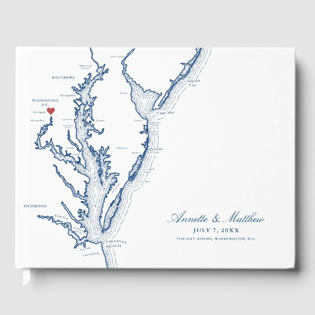 Livro De Visitas Washington D.C. Mapa Elegante Casamento Azul Marin (Frente)