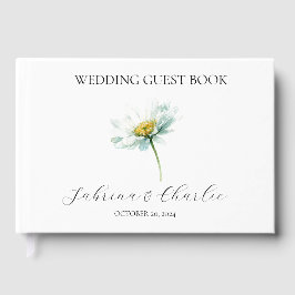 Livro De Visitas Watercolor Daisy Elegant Floral Wedding