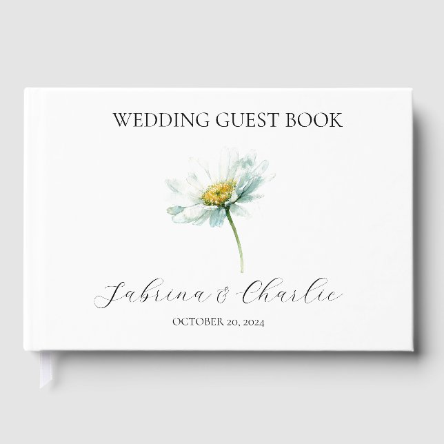 Livro De Visitas Watercolor Daisy Elegant Floral Wedding (Frente)