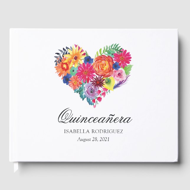 Livro De Visitas Watercolor Floral Fiesta Quinceañera (Frente)